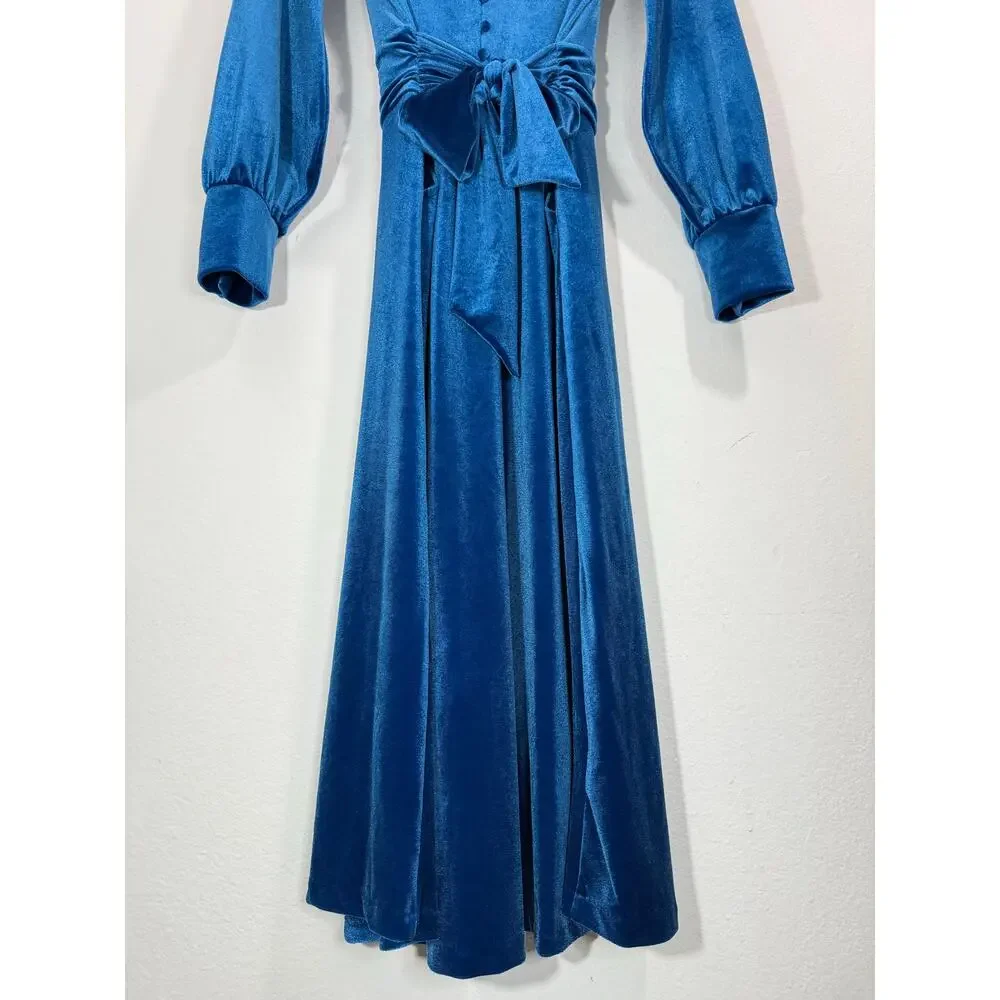 Boden Rita Velvet Maxi Dress Blue Depths A-Line Size 6R Elegant Stretch